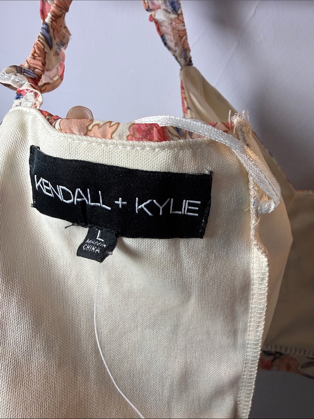 Kendall & Kylie Floral Crop Bustier in Cream with Peach & Blue - Picture 3 of 4